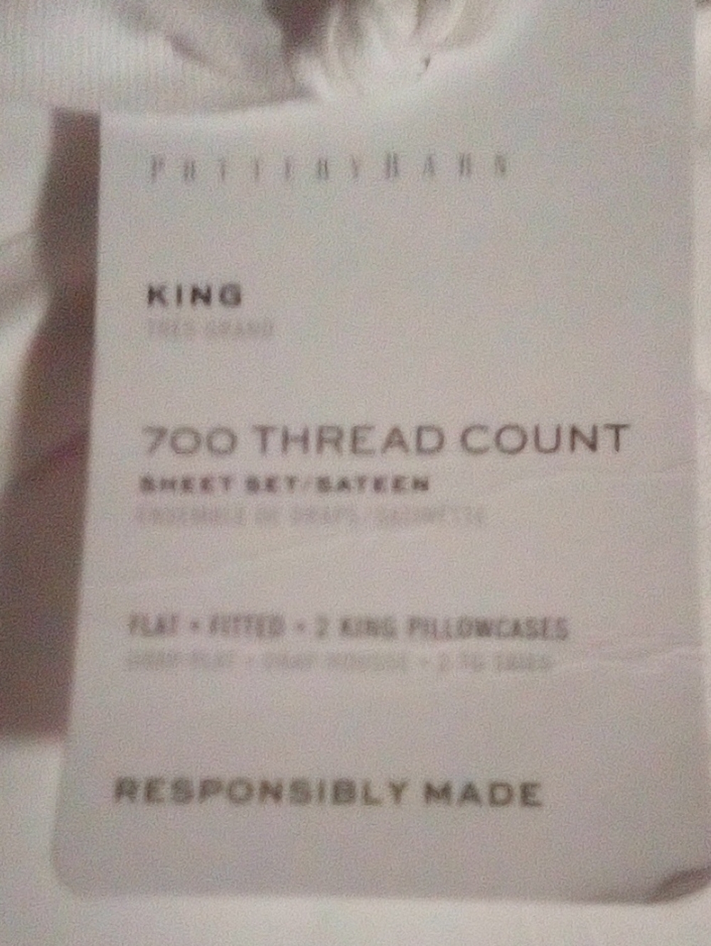 Pottery Barn 700 Thread Count King Sheet Set - White